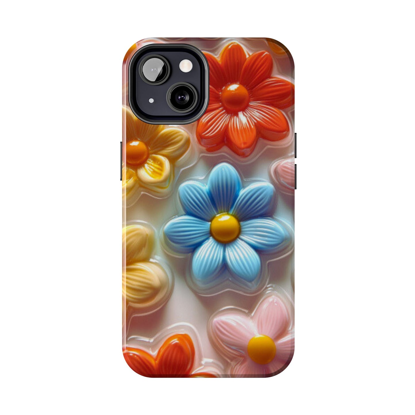 Glossy Retro Flower iPhone Case – Colorful 3D Floral Design, Durable Protection - BOGO Cases