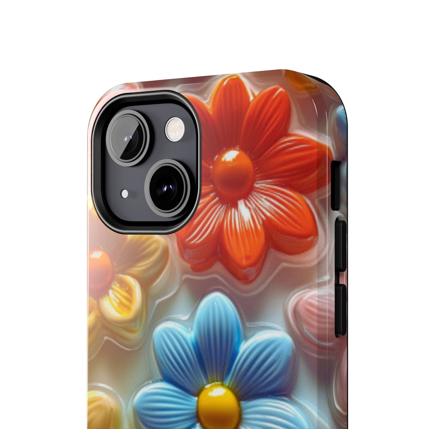 Glossy Retro Flower iPhone Case – Colorful 3D Floral Design, Durable Protection - BOGO Cases