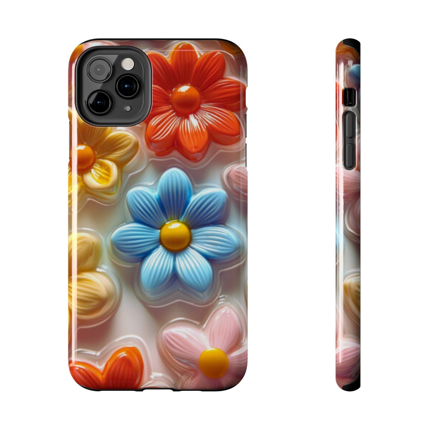 Glossy Retro Flower iPhone Case – Colorful 3D Floral Design, Durable Protection - BOGO Cases