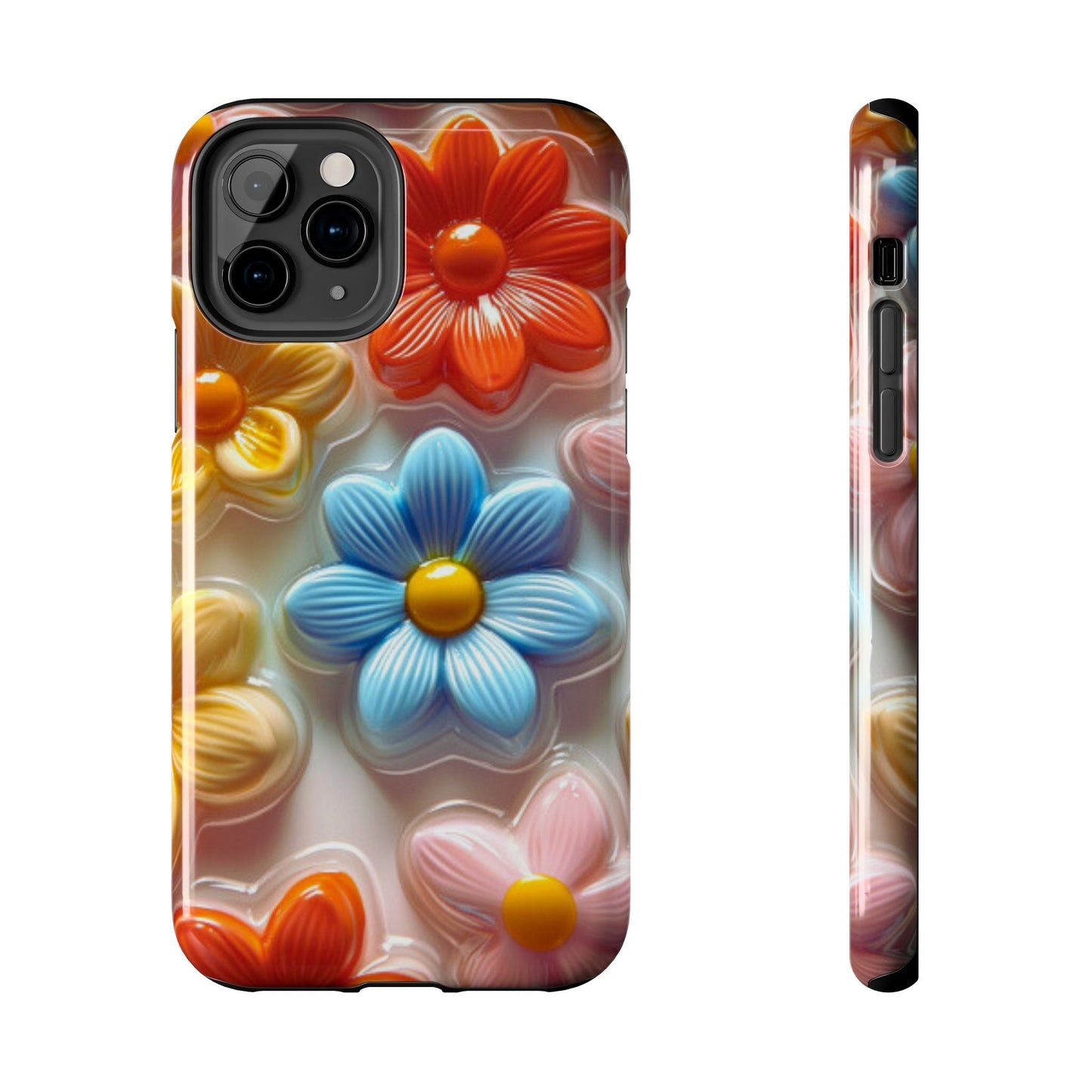 Glossy Retro Flower iPhone Case – Colorful 3D Floral Design, Durable Protection - BOGO Cases