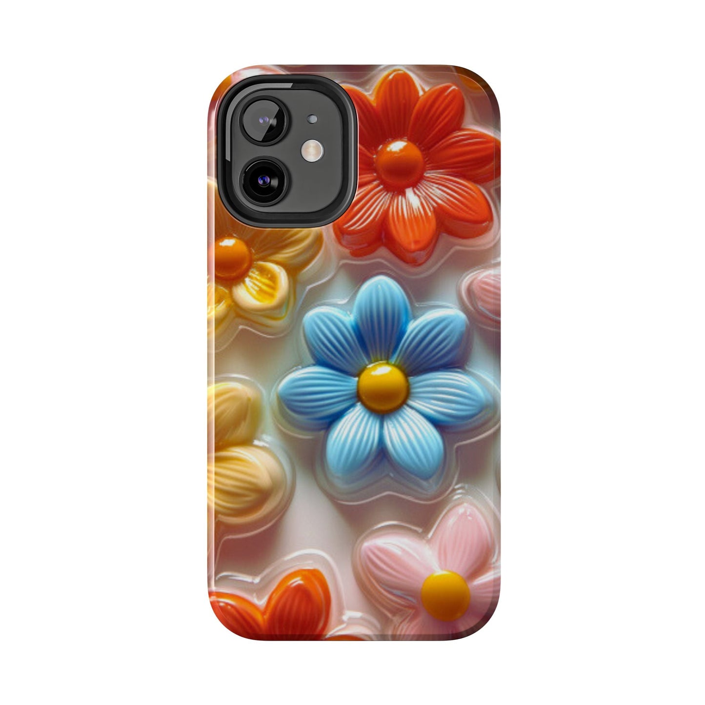 Glossy Retro Flower iPhone Case – Colorful 3D Floral Design, Durable Protection - BOGO Cases