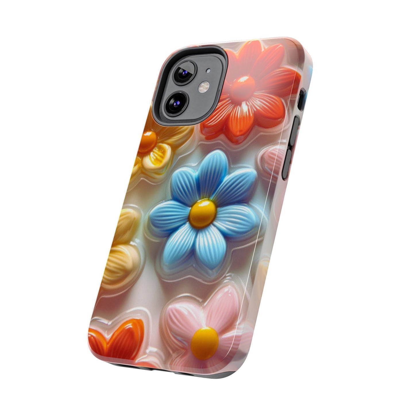 Glossy Retro Flower iPhone Case – Colorful 3D Floral Design, Durable Protection - BOGO Cases