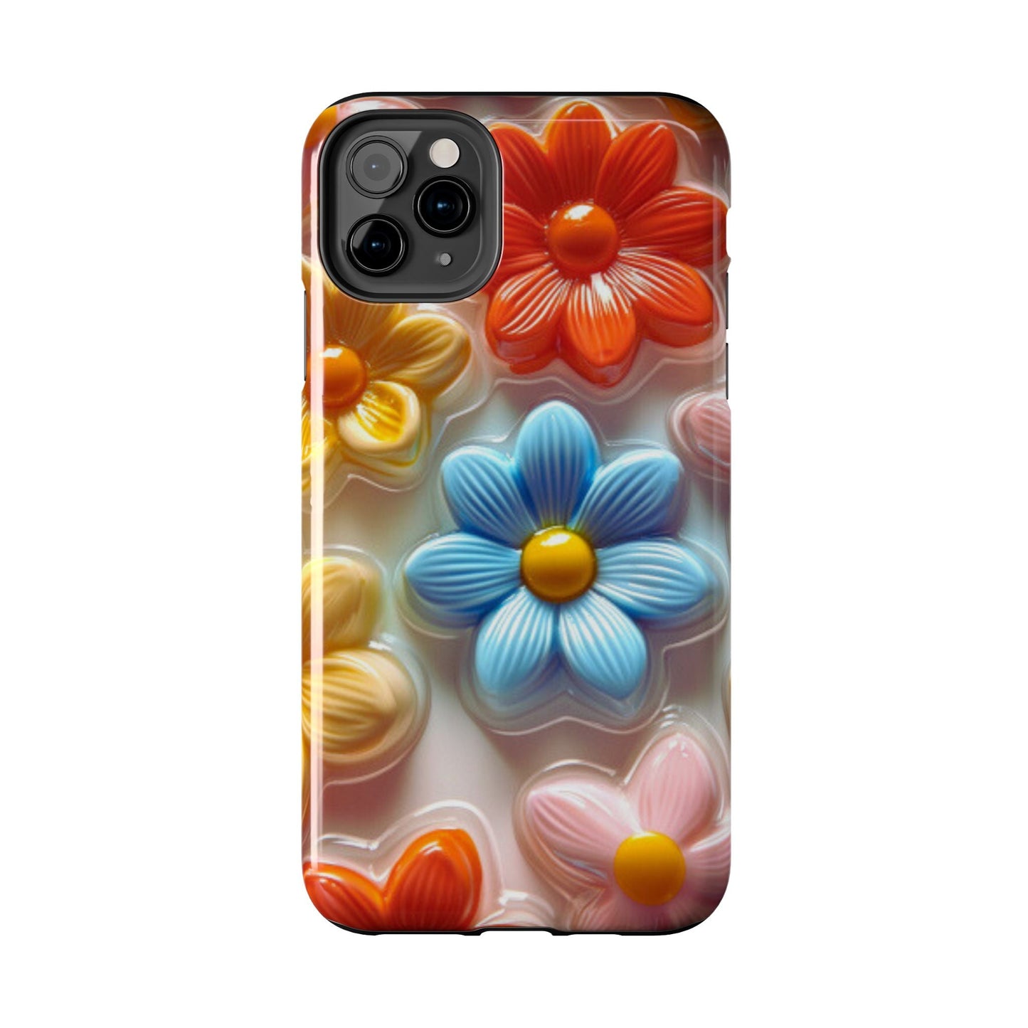 Glossy Retro Flower iPhone Case – Colorful 3D Floral Design, Durable Protection - BOGO Cases