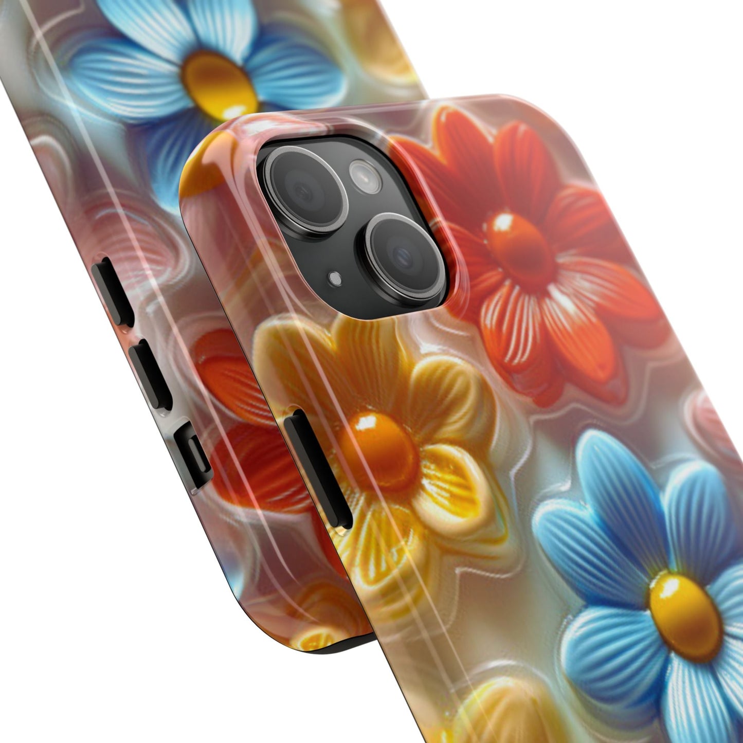 Glossy Retro Flower iPhone Case – Colorful 3D Floral Design, Durable Protection - BOGO Cases