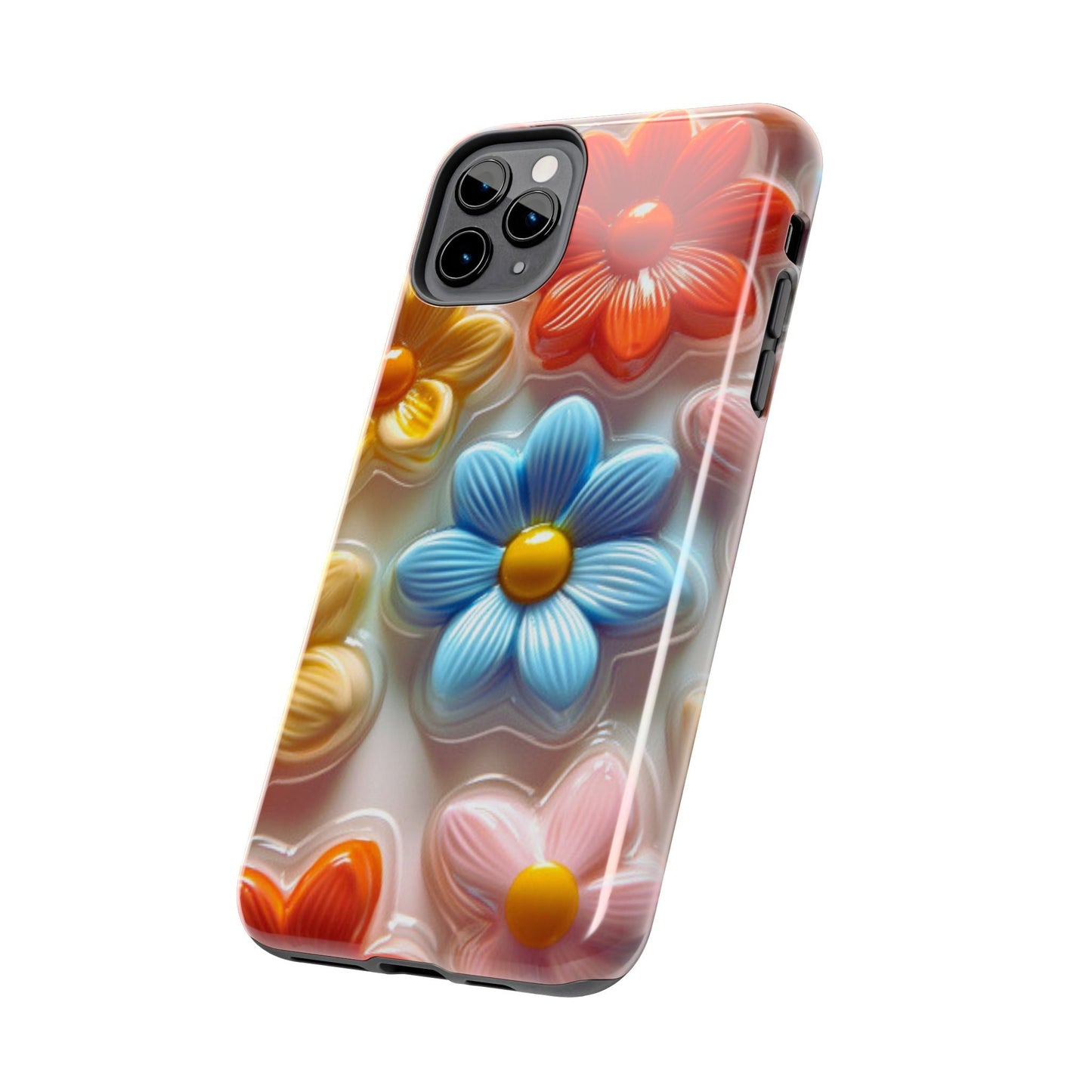 Glossy Retro Flower iPhone Case – Colorful 3D Floral Design, Durable Protection - BOGO Cases