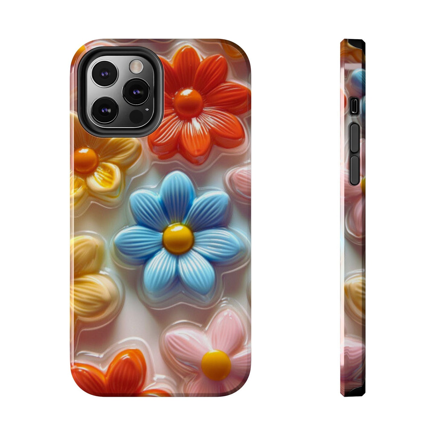 Glossy Retro Flower iPhone Case – Colorful 3D Floral Design, Durable Protection - BOGO Cases