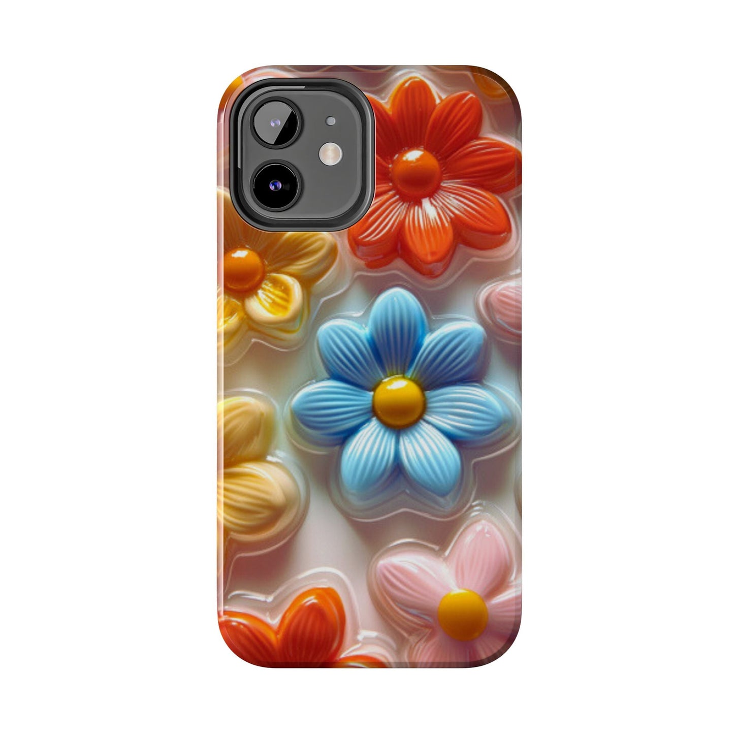 Glossy Retro Flower iPhone Case – Colorful 3D Floral Design, Durable Protection - BOGO Cases