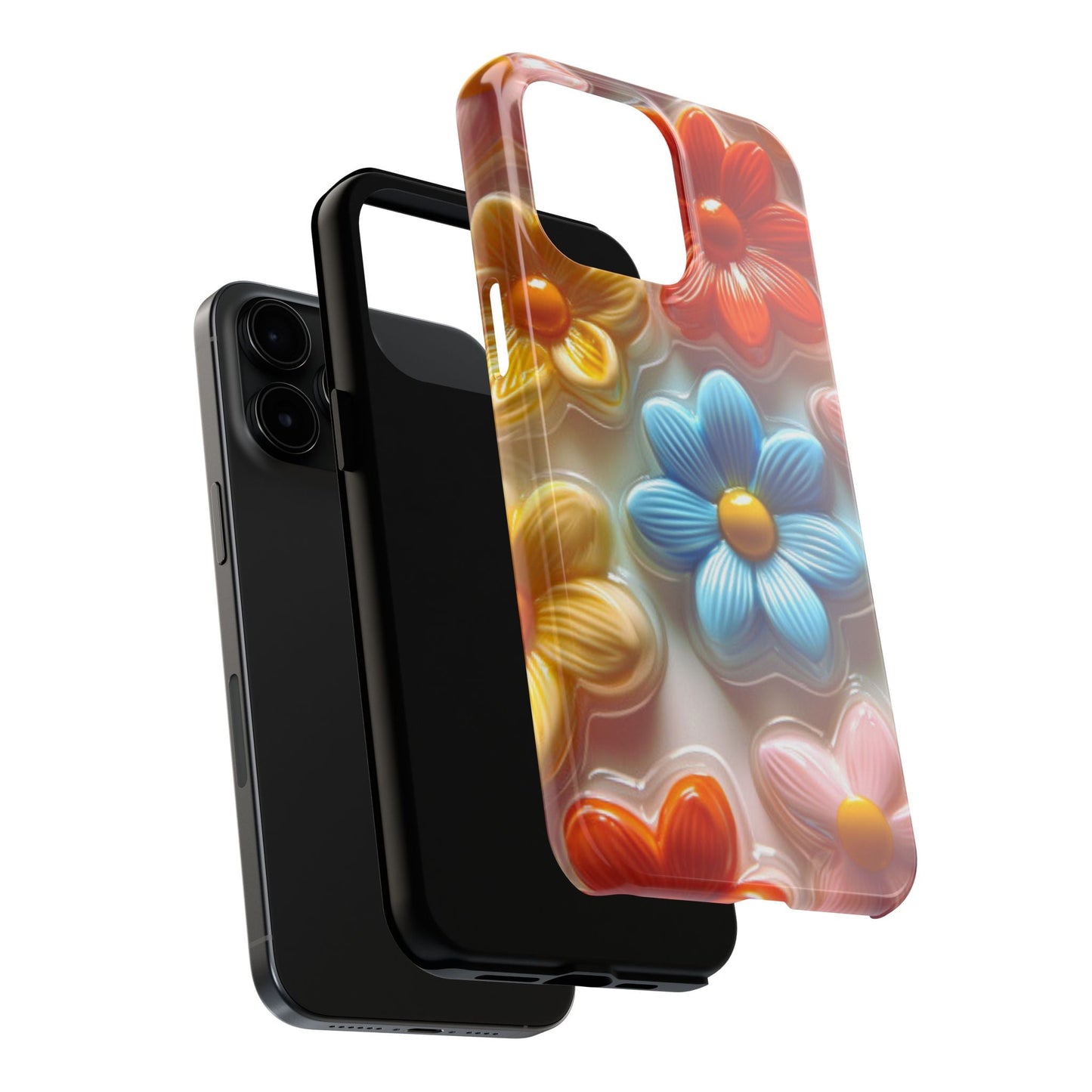 Glossy Retro Flower iPhone Case – Colorful 3D Floral Design, Durable Protection - BOGO Cases