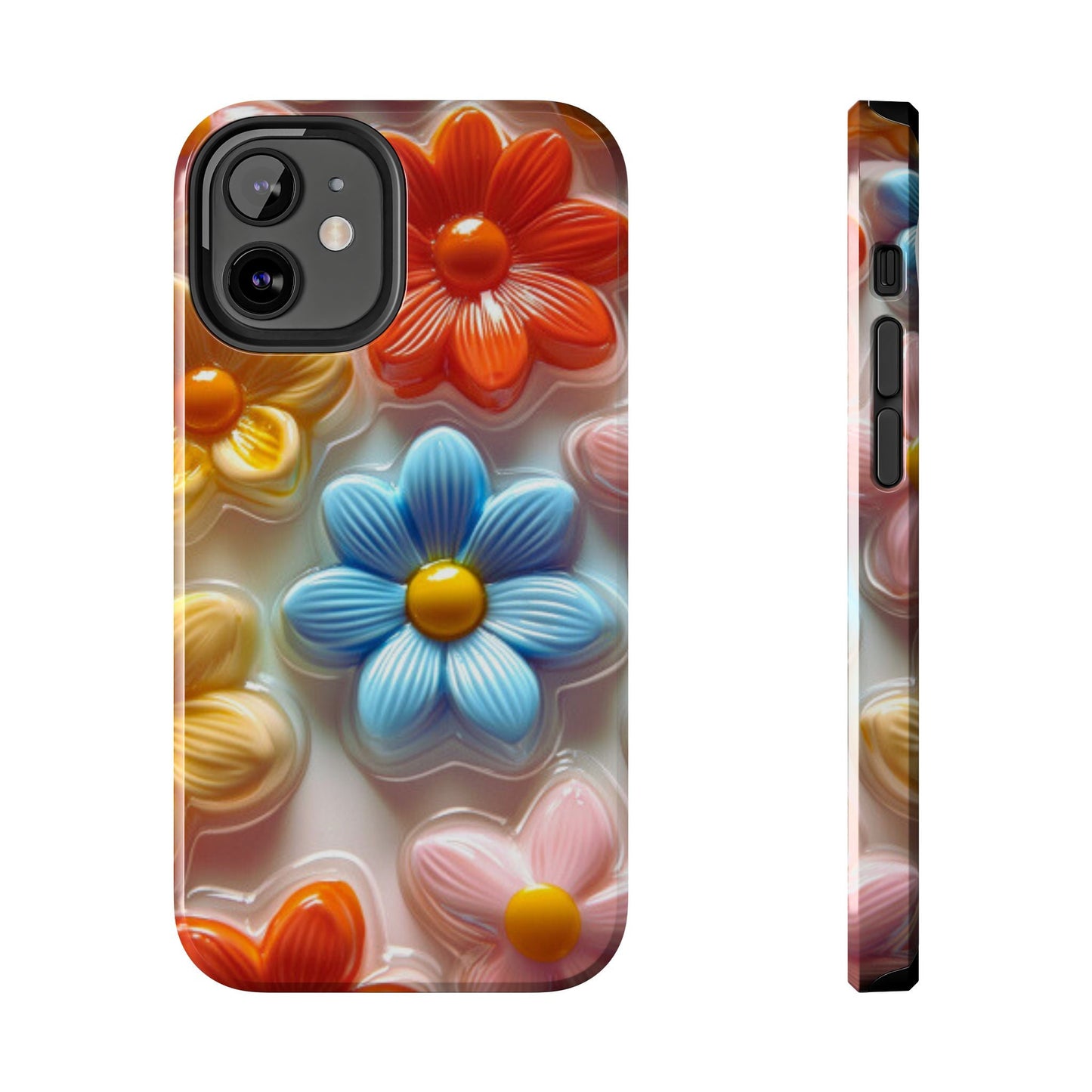 Glossy Retro Flower iPhone Case – Colorful 3D Floral Design, Durable Protection - BOGO Cases
