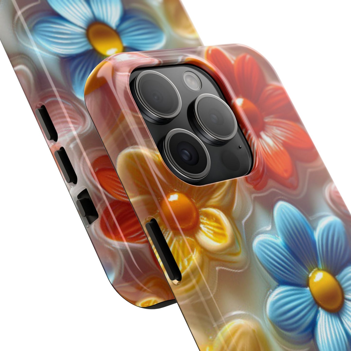 Glossy Retro Flower iPhone Case – Colorful 3D Floral Design, Durable Protection - BOGO Cases