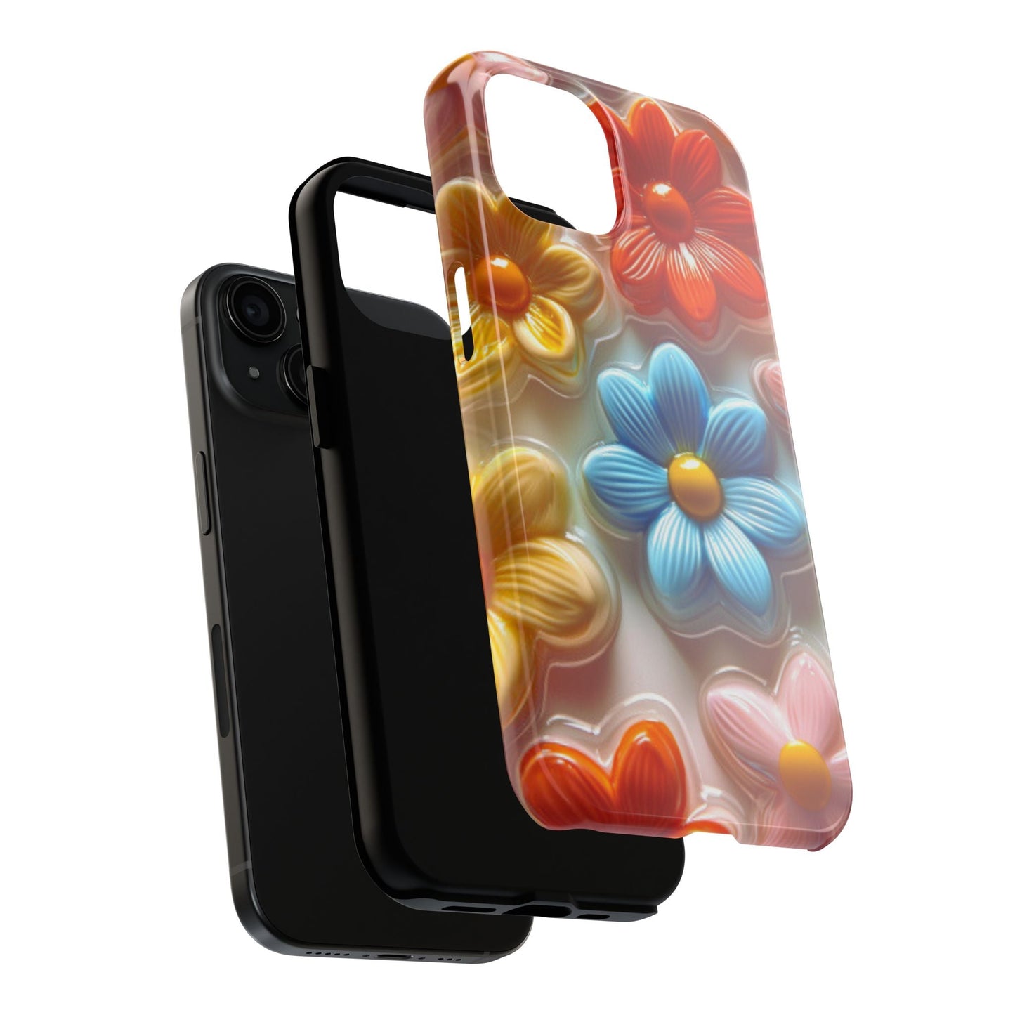 Glossy Retro Flower iPhone Case – Colorful 3D Floral Design, Durable Protection - BOGO Cases