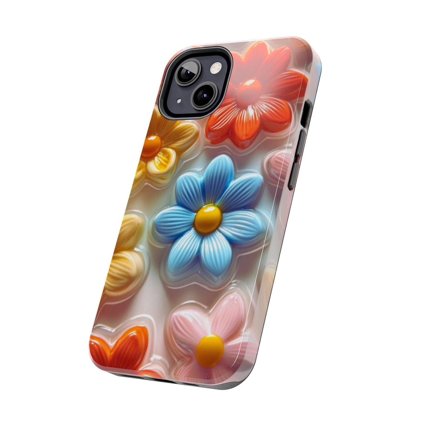 Glossy Retro Flower iPhone Case – Colorful 3D Floral Design, Durable Protection - BOGO Cases