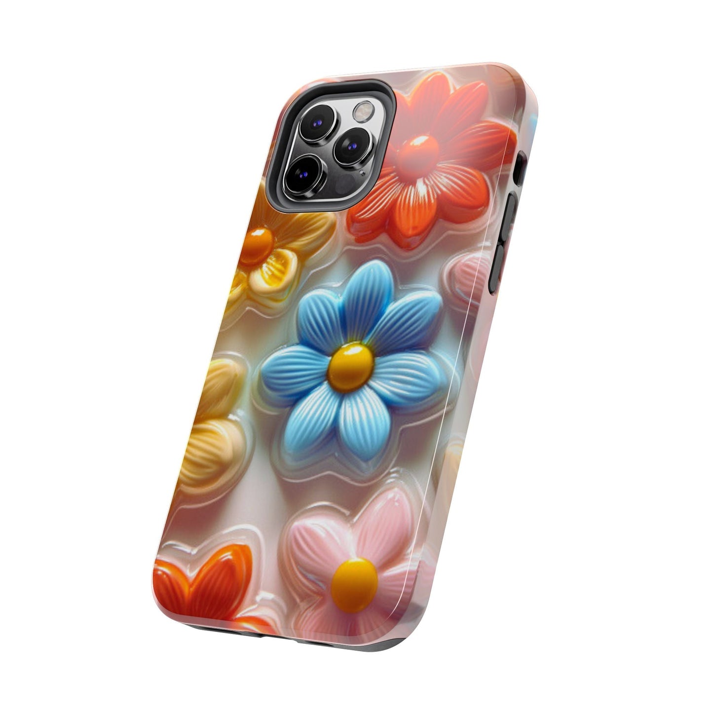 Glossy Retro Flower iPhone Case – Colorful 3D Floral Design, Durable Protection - BOGO Cases