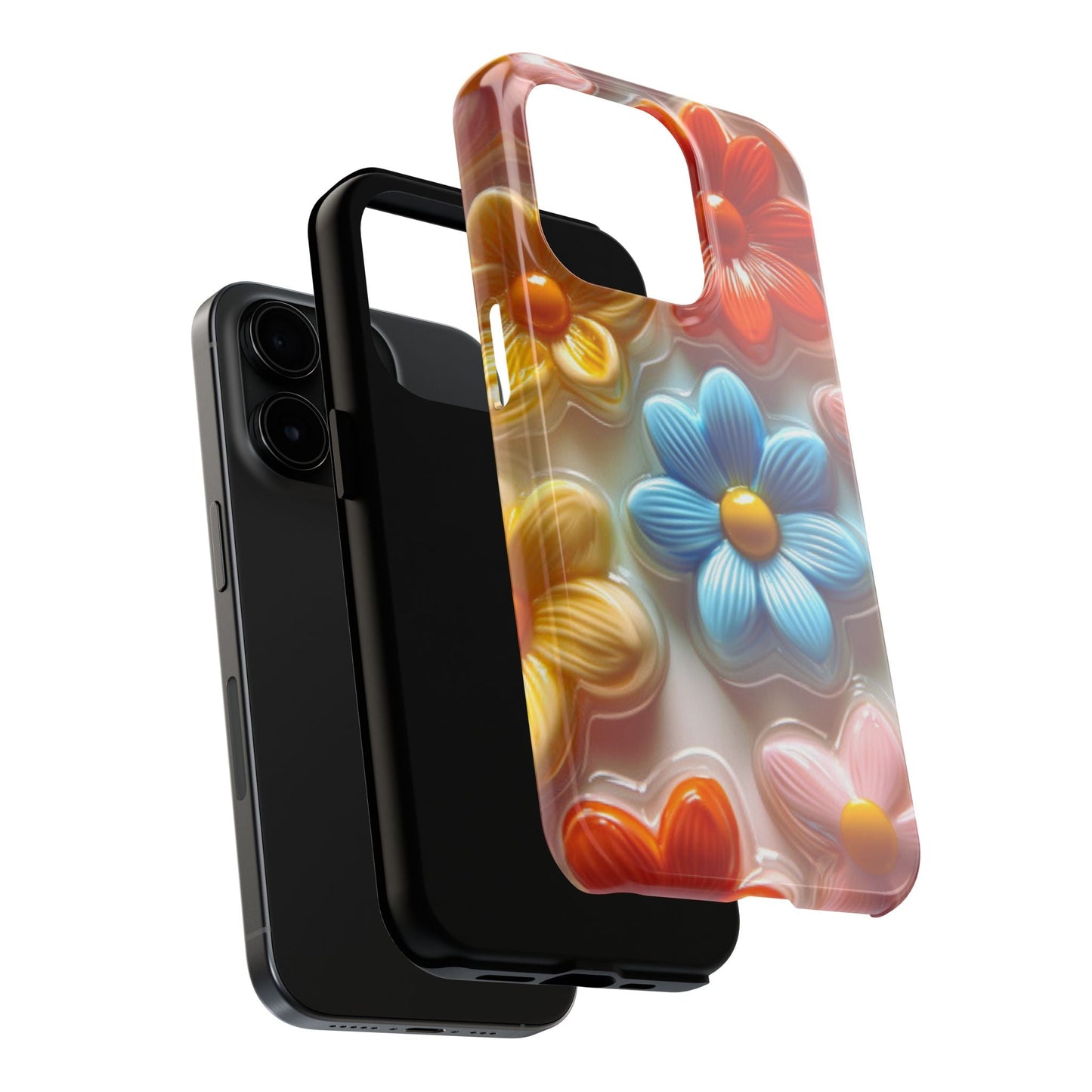Glossy Retro Flower iPhone Case – Colorful 3D Floral Design, Durable Protection - BOGO Cases