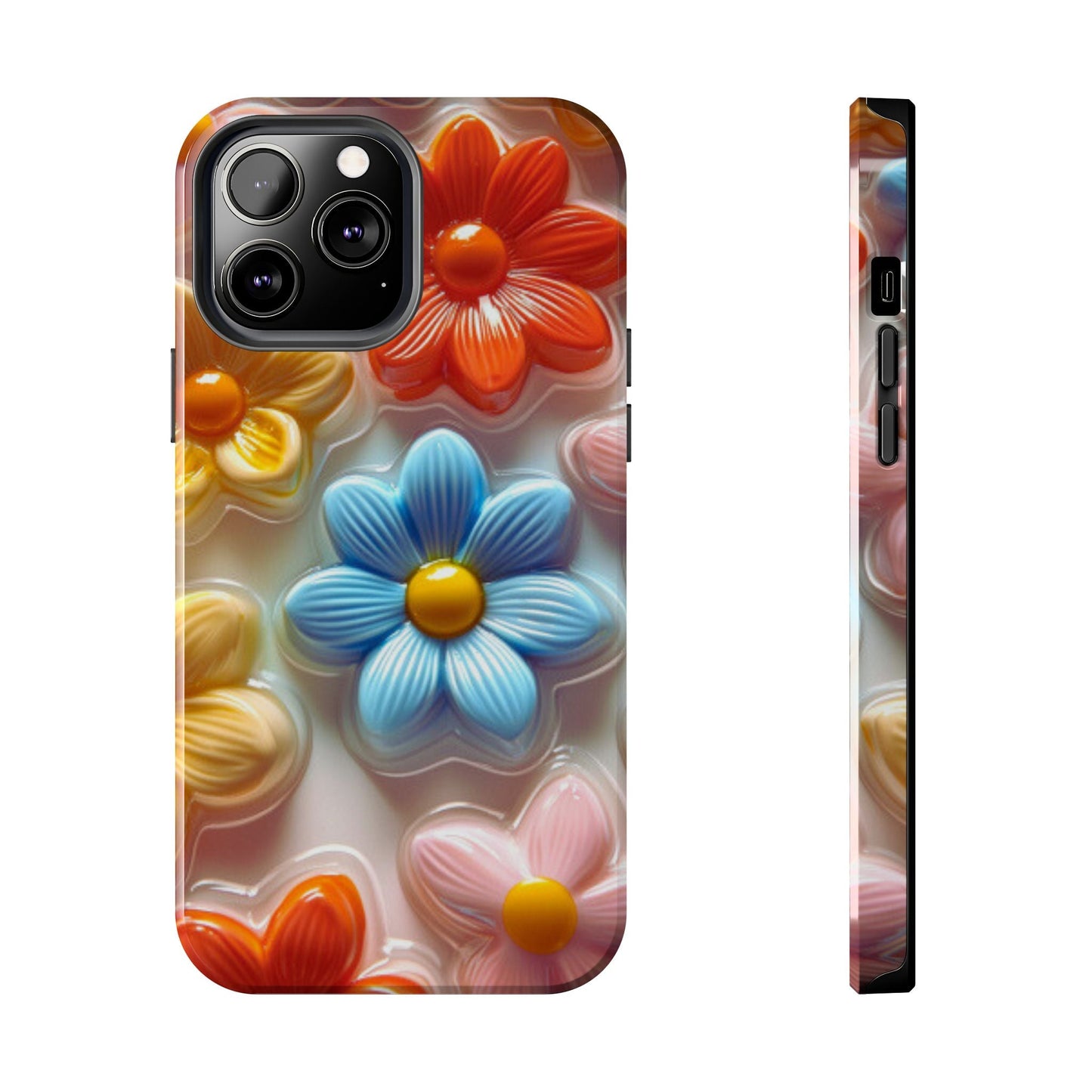 Glossy Retro Flower iPhone Case – Colorful 3D Floral Design, Durable Protection - BOGO Cases