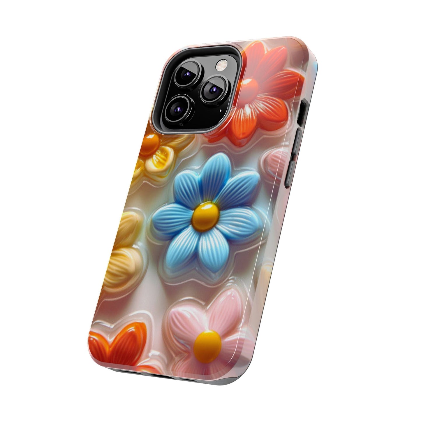 Glossy Retro Flower iPhone Case – Colorful 3D Floral Design, Durable Protection - BOGO Cases
