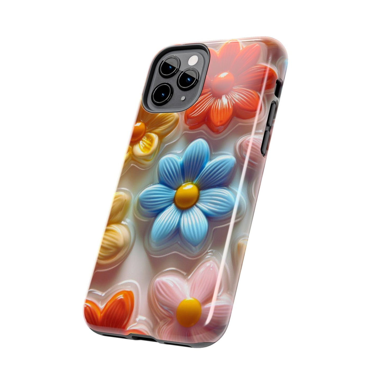 Glossy Retro Flower iPhone Case – Colorful 3D Floral Design, Durable Protection - BOGO Cases
