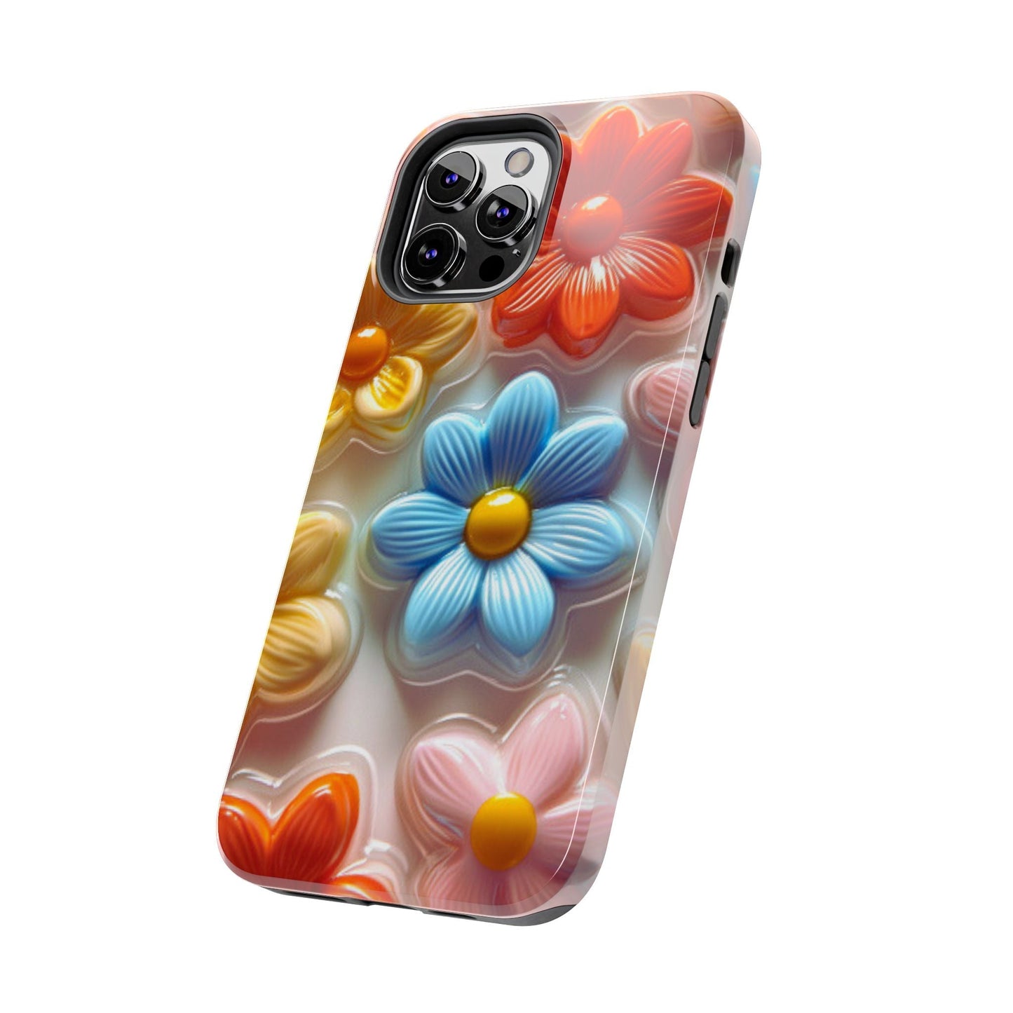 Glossy Retro Flower iPhone Case – Colorful 3D Floral Design, Durable Protection - BOGO Cases