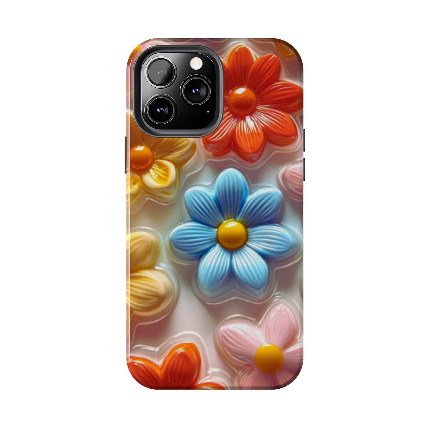 Glossy Retro Flower iPhone Case – Colorful 3D Floral Design, Durable Protection - BOGO Cases