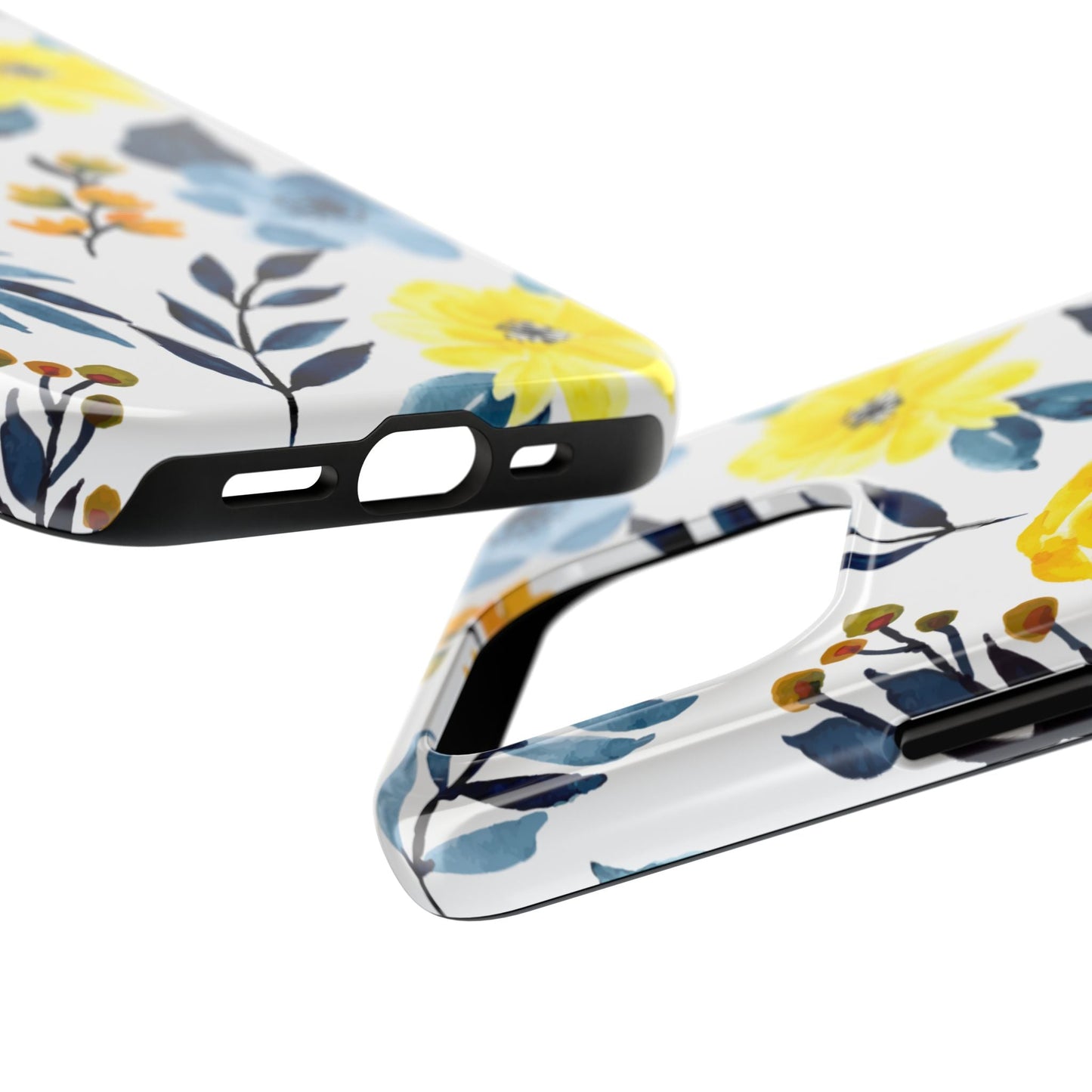 Golden Yellow & Sky Blue Floral – Watercolor Botanical iPhone Case - BOGO Cases