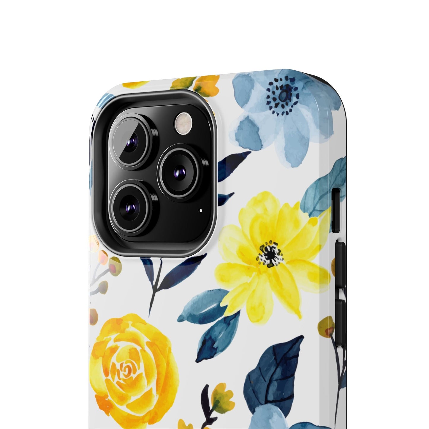 Golden Yellow & Sky Blue Floral – Watercolor Botanical iPhone Case - BOGO Cases