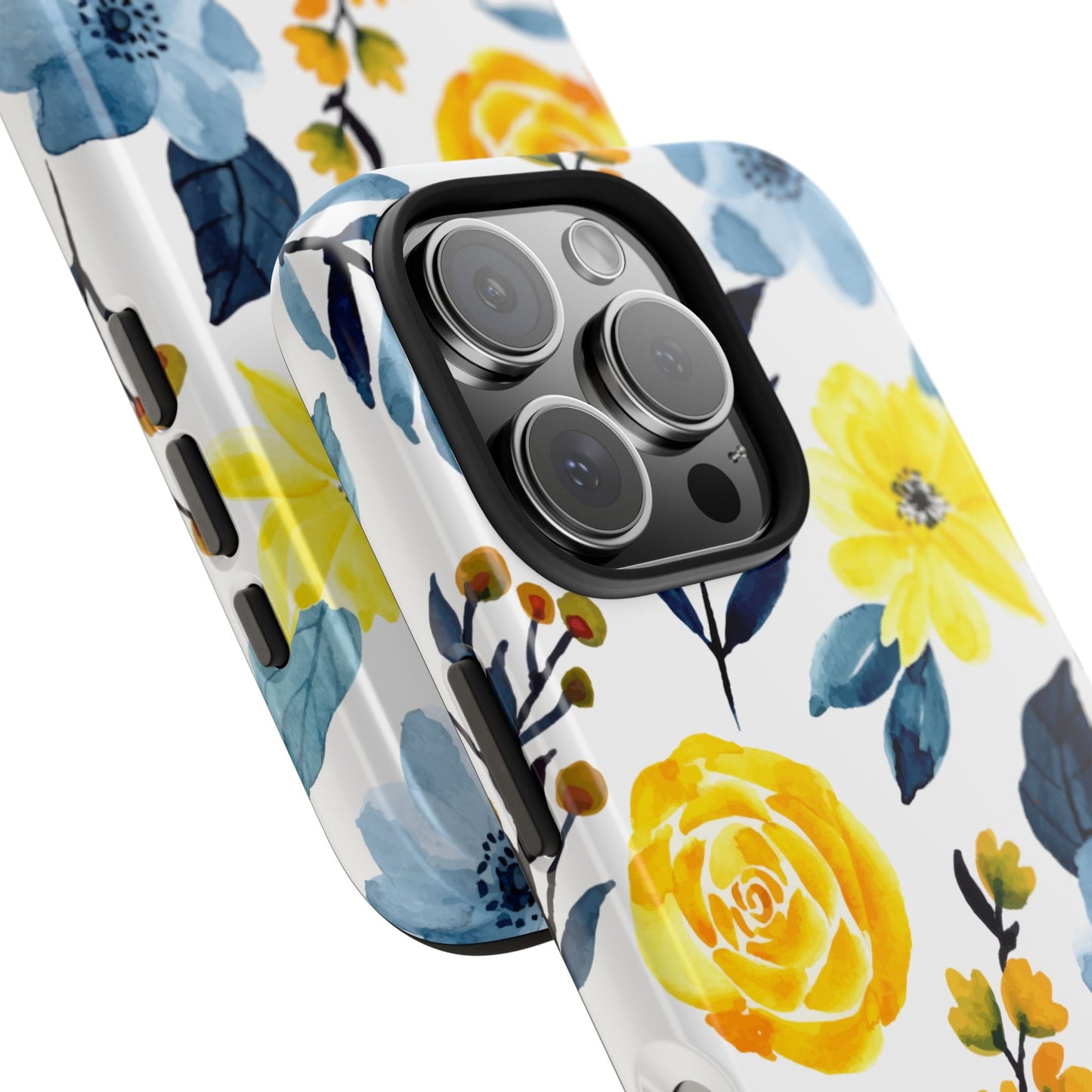 Golden Yellow & Sky Blue Floral – Watercolor Botanical iPhone Case - BOGO Cases