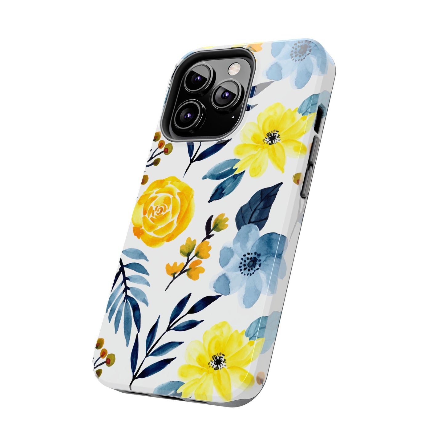 Golden Yellow & Sky Blue Floral – Watercolor Botanical iPhone Case - BOGO Cases