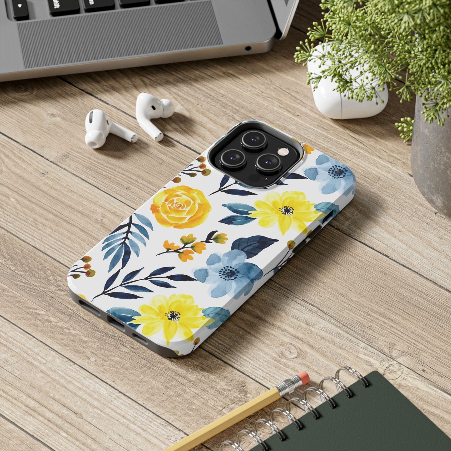 Golden Yellow & Sky Blue Floral – Watercolor Botanical iPhone Case - BOGO Cases