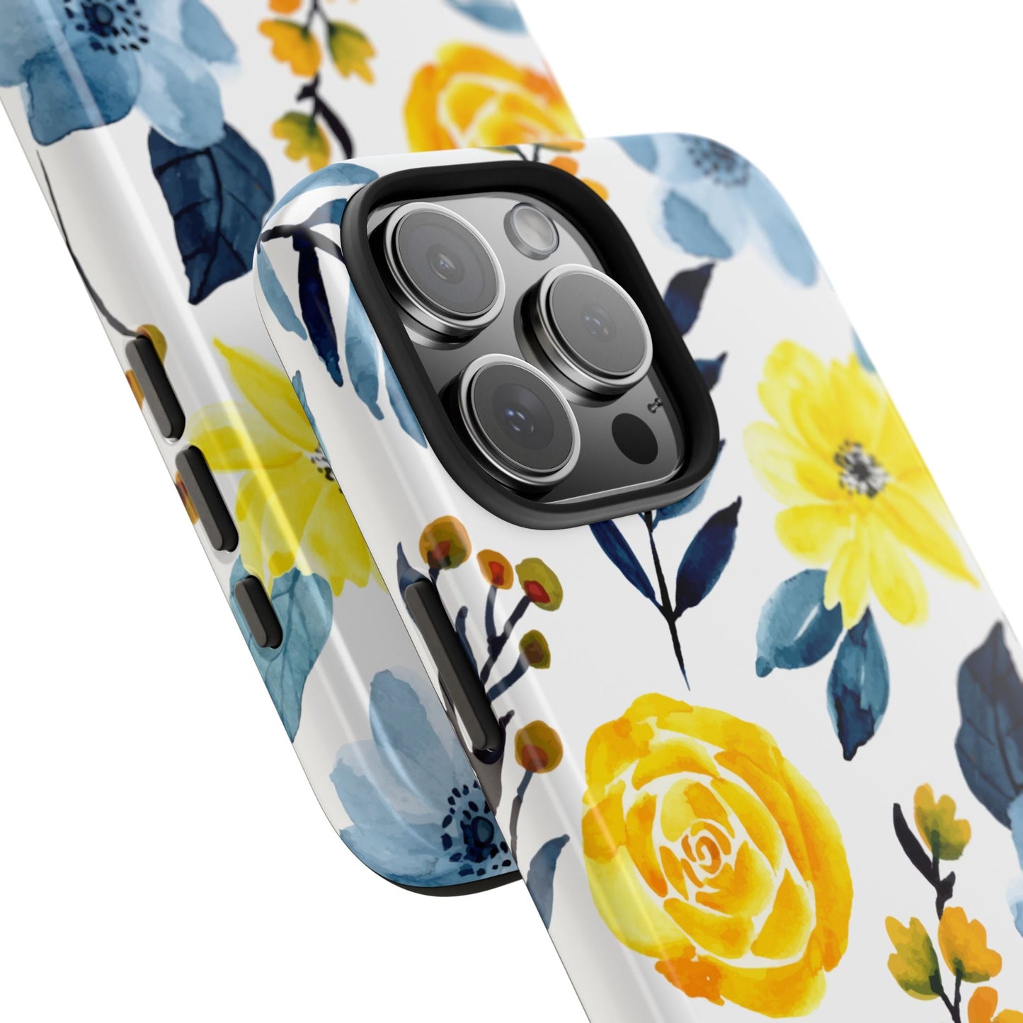 Golden Yellow & Sky Blue Floral – Watercolor Botanical iPhone Case - BOGO Cases