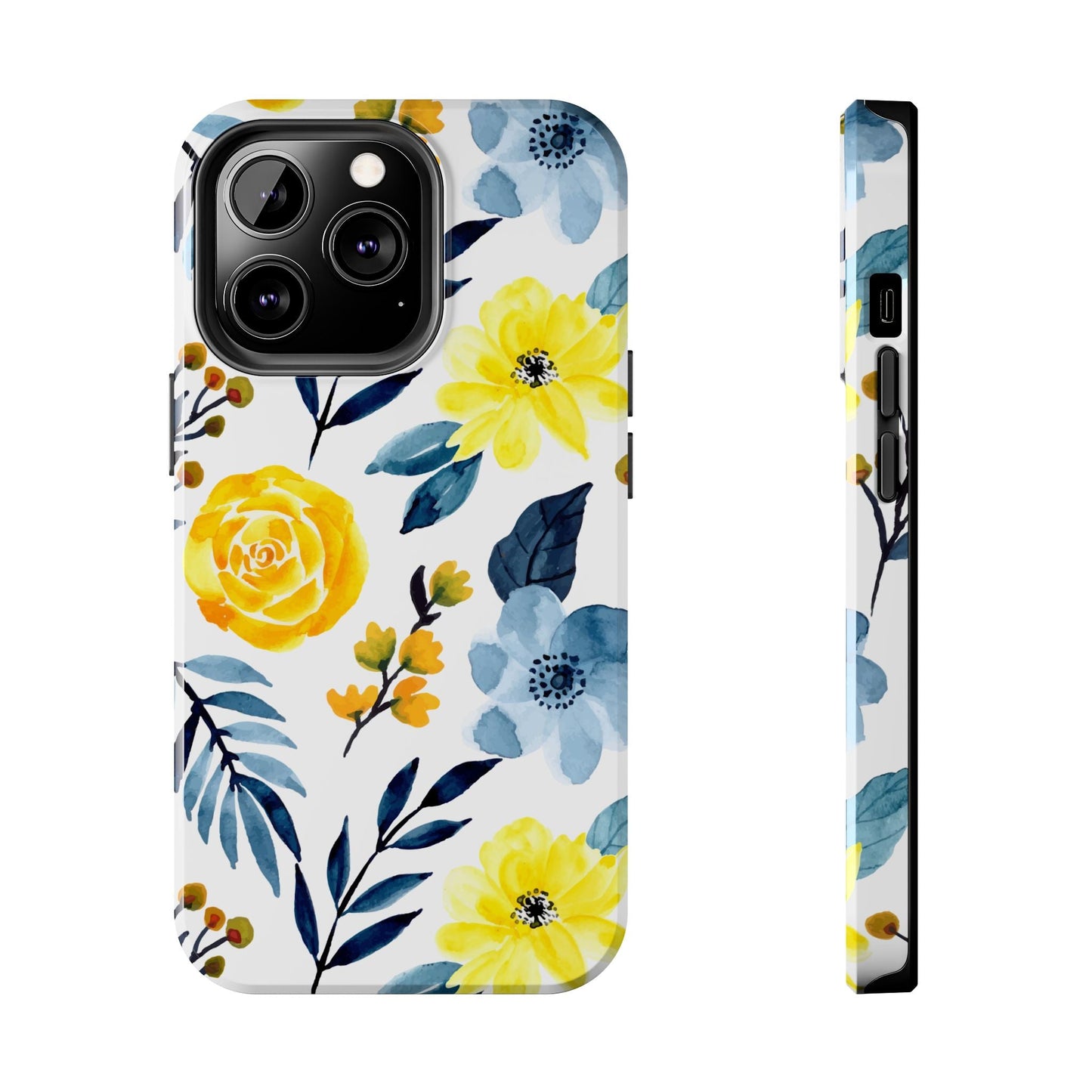 Golden Yellow & Sky Blue Floral – Watercolor Botanical iPhone Case - BOGO Cases