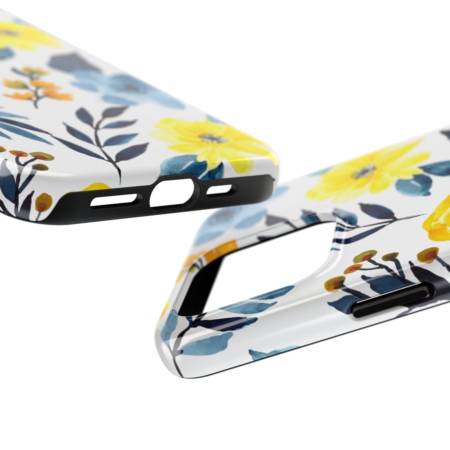 Golden Yellow & Sky Blue Floral – Watercolor Botanical iPhone Case - BOGO Cases