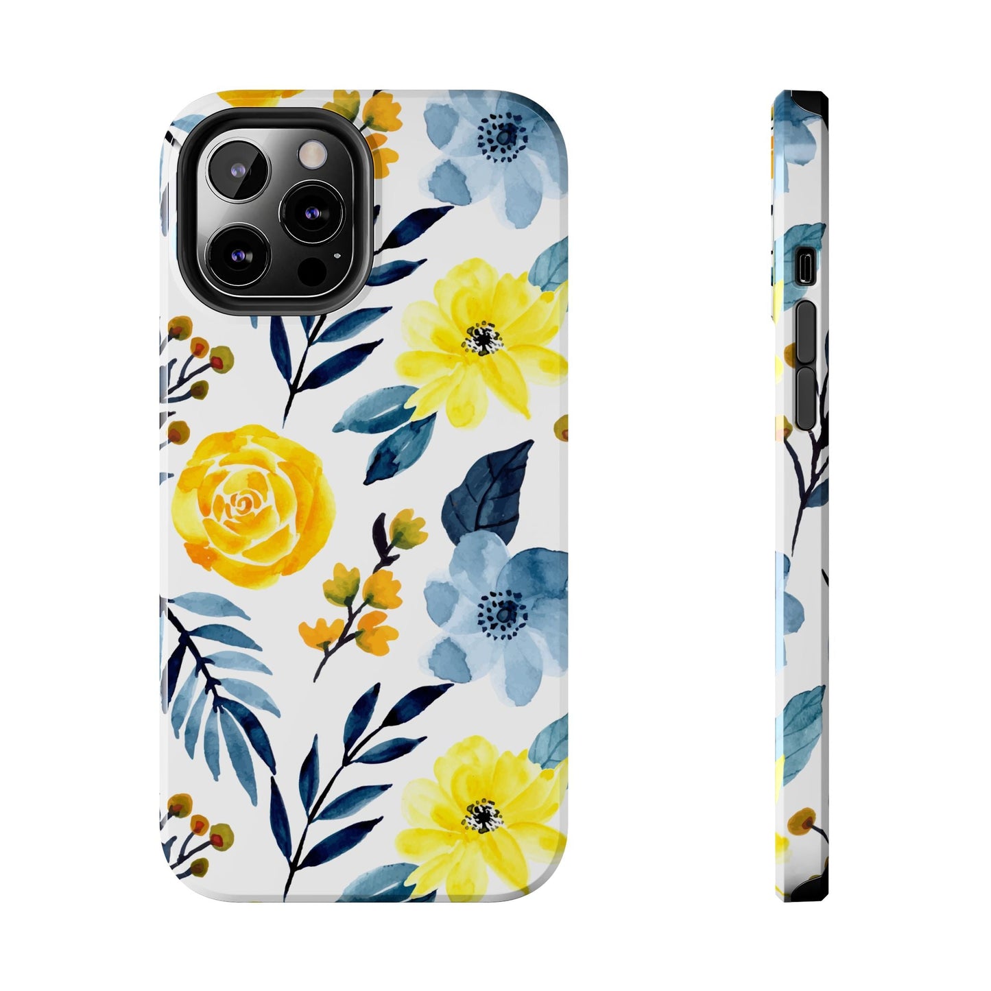 Golden Yellow & Sky Blue Floral – Watercolor Botanical iPhone Case - BOGO Cases