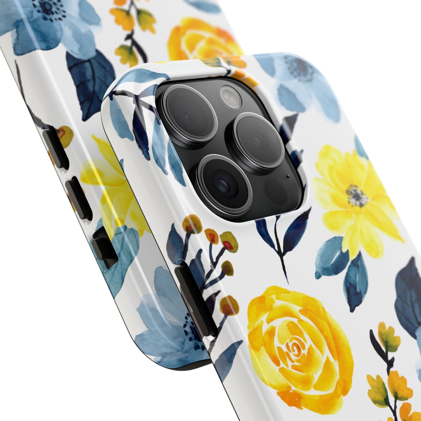 Golden Yellow & Sky Blue Floral – Watercolor Botanical iPhone Case - BOGO Cases
