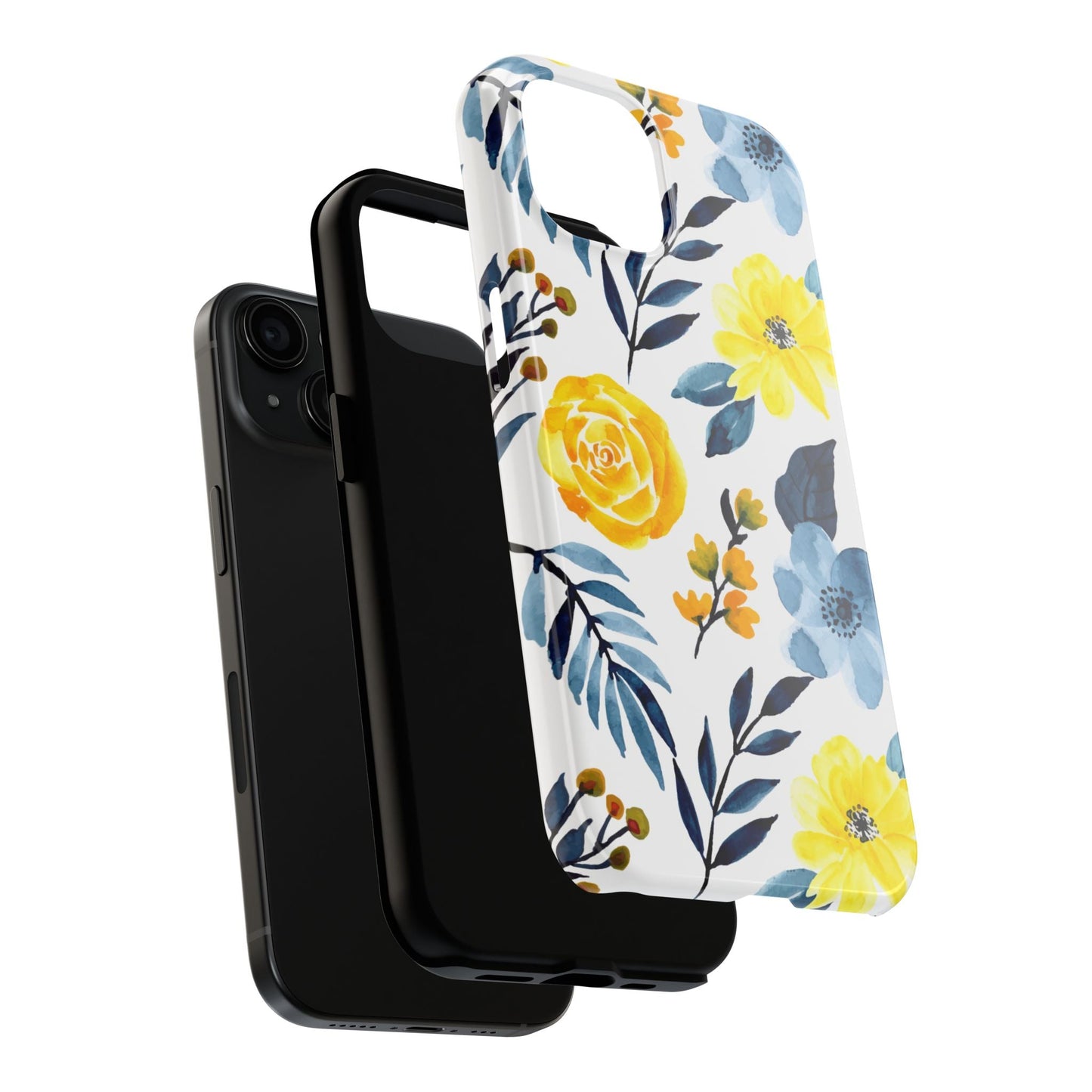 Golden Yellow & Sky Blue Floral – Watercolor Botanical iPhone Case - BOGO Cases