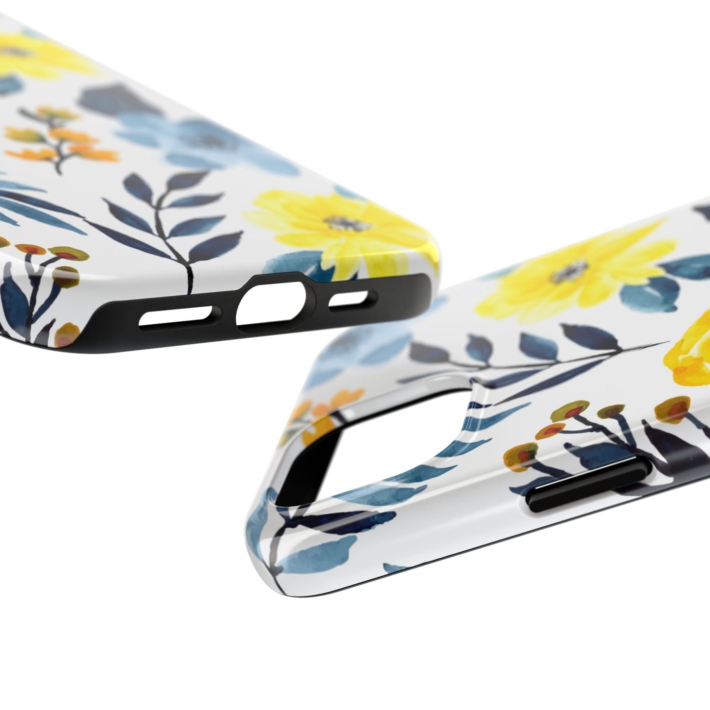 Golden Yellow & Sky Blue Floral – Watercolor Botanical iPhone Case - BOGO Cases