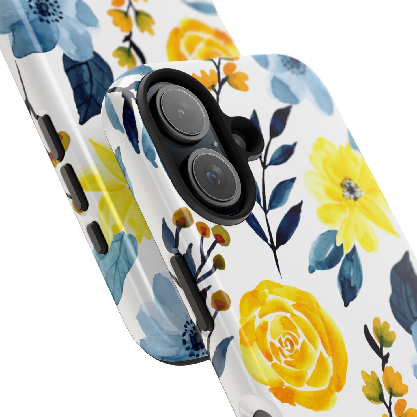 Golden Yellow & Sky Blue Floral – Watercolor Botanical iPhone Case - BOGO Cases