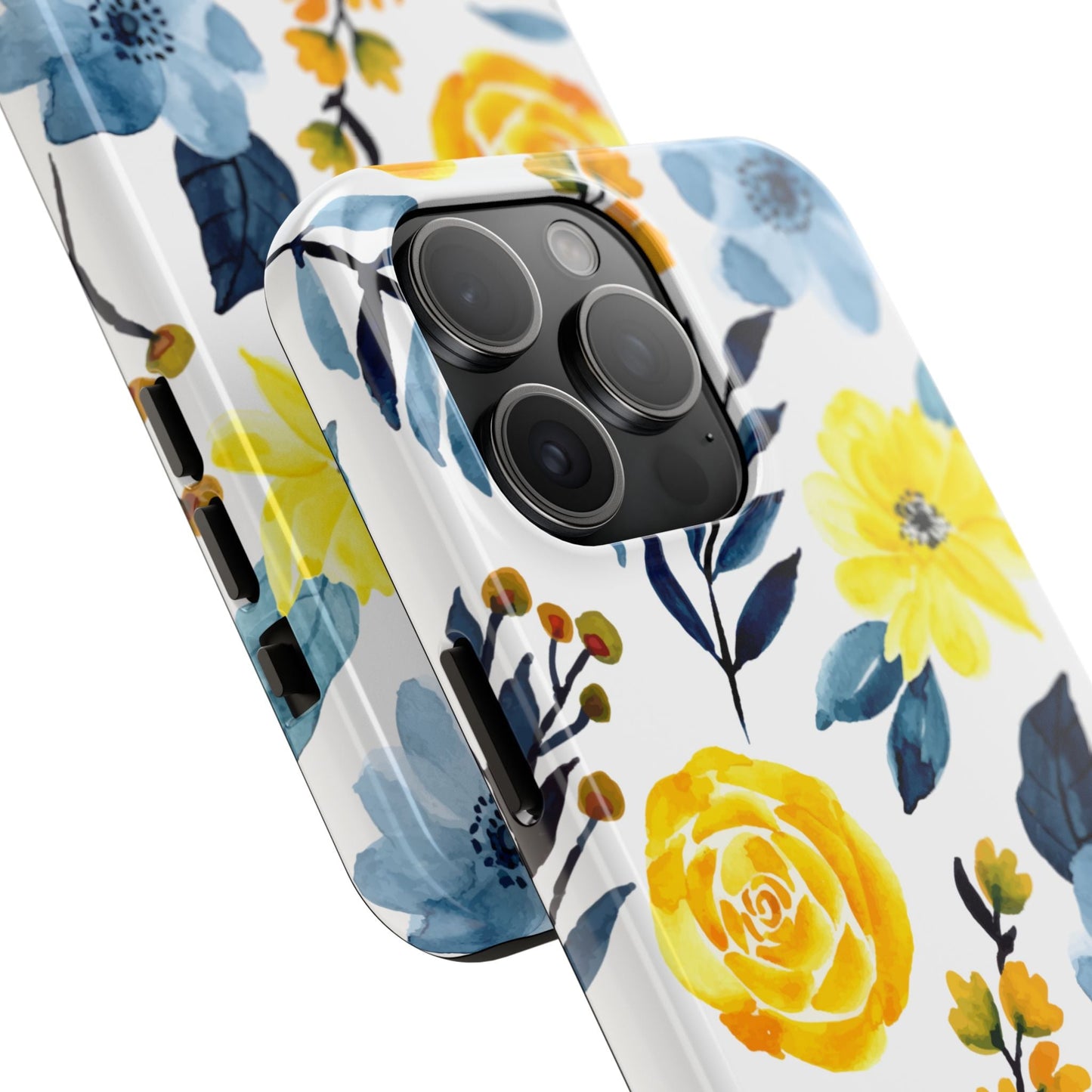 Golden Yellow & Sky Blue Floral – Watercolor Botanical iPhone Case - BOGO Cases