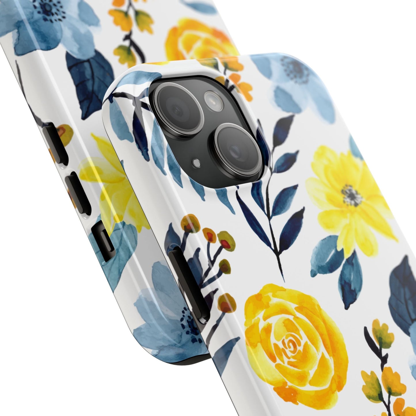 Golden Yellow & Sky Blue Floral – Watercolor Botanical iPhone Case - BOGO Cases