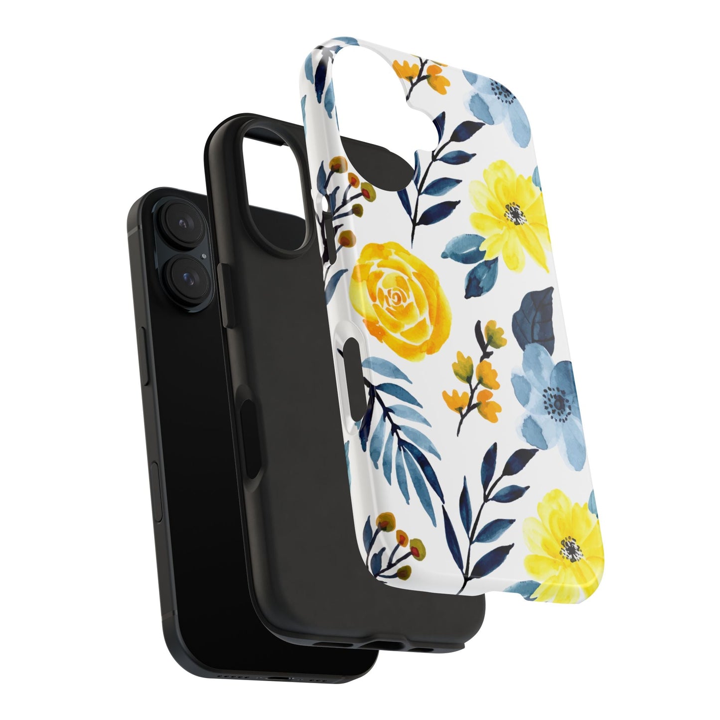 Golden Yellow & Sky Blue Floral – Watercolor Botanical iPhone Case - BOGO Cases