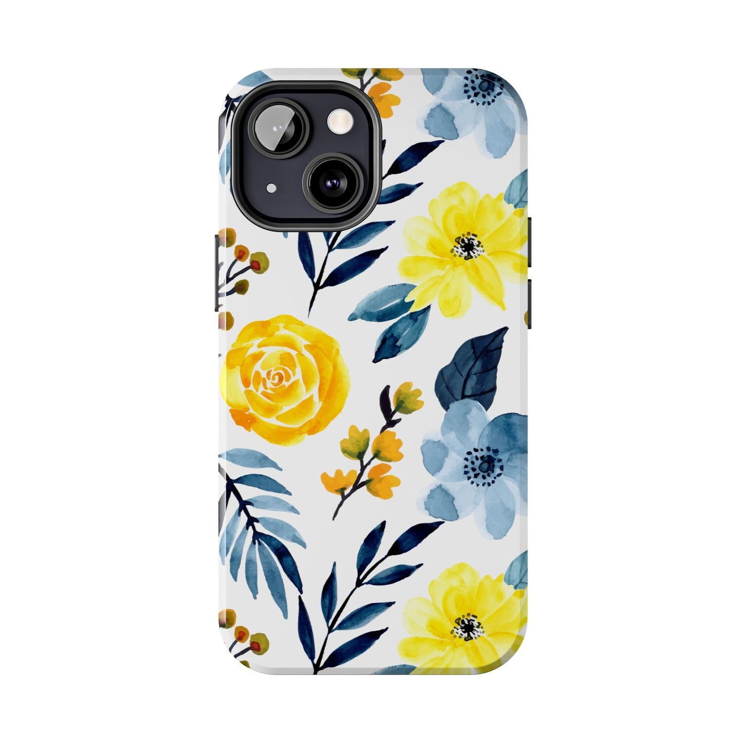 Golden Yellow & Sky Blue Floral – Watercolor Botanical iPhone Case - BOGO Cases