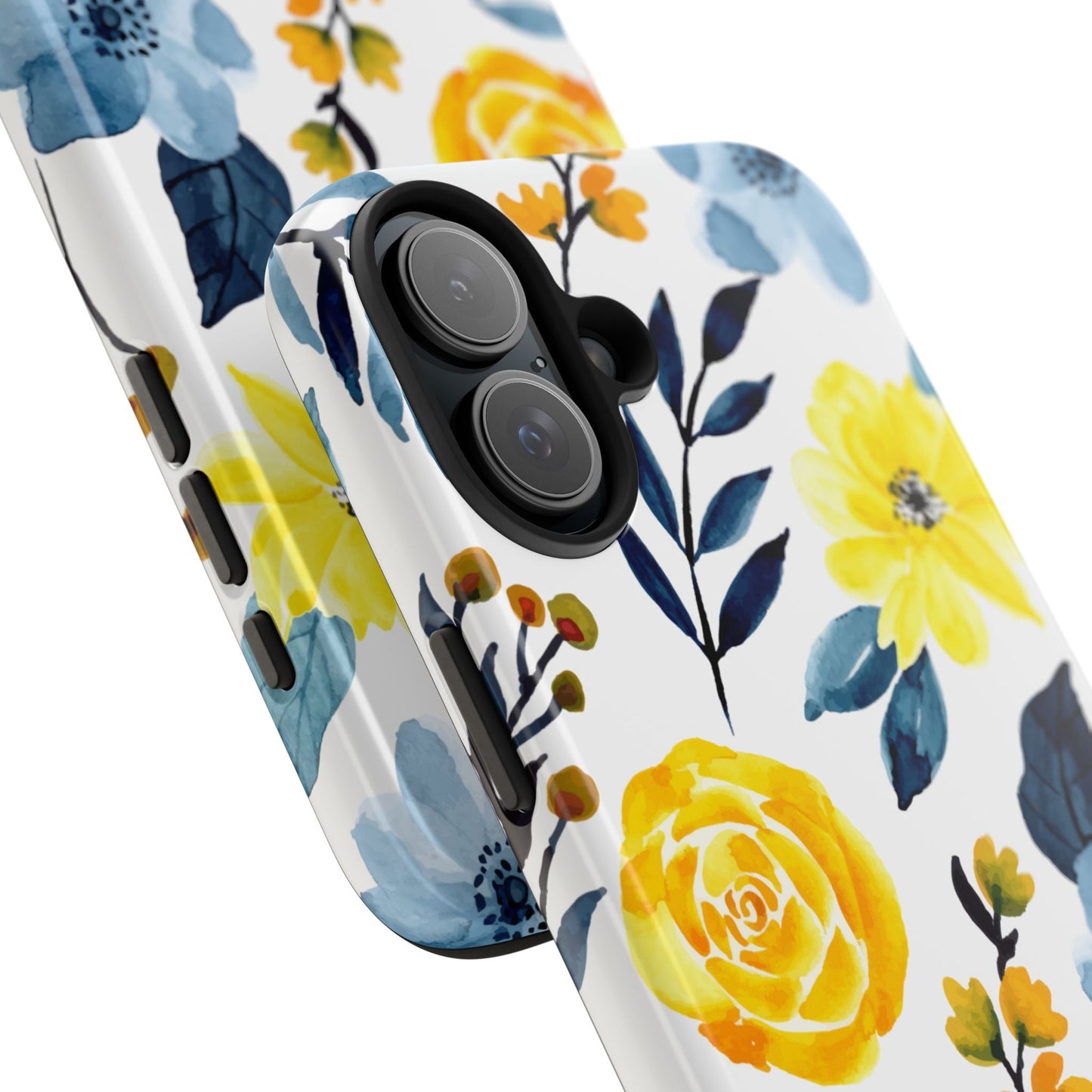 Golden Yellow & Sky Blue Floral – Watercolor Botanical iPhone Case - BOGO Cases
