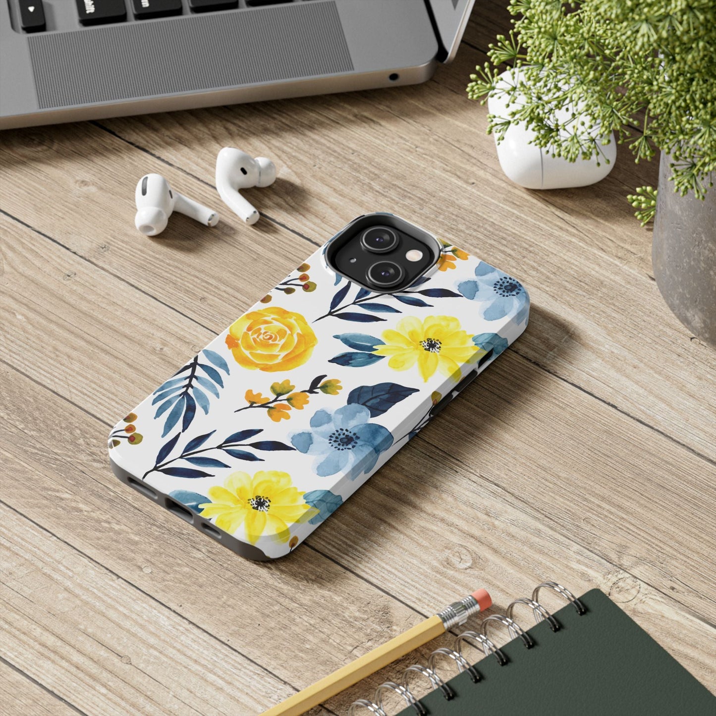 Golden Yellow & Sky Blue Floral – Watercolor Botanical iPhone Case - BOGO Cases