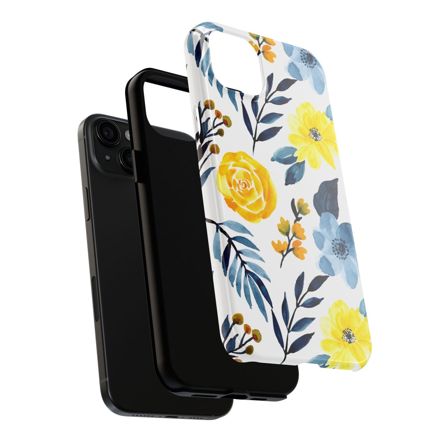 Golden Yellow & Sky Blue Floral – Watercolor Botanical iPhone Case - BOGO Cases