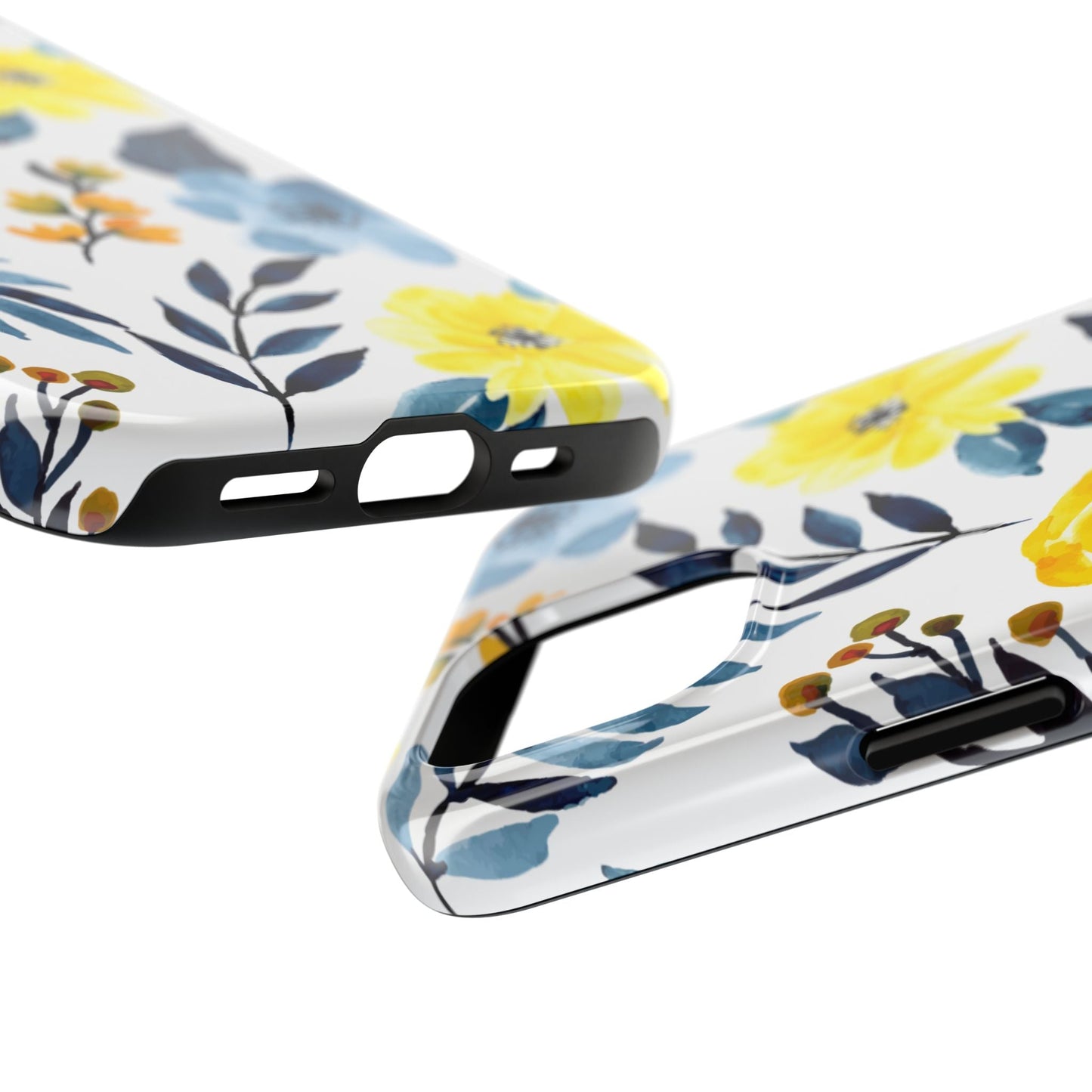 Golden Yellow & Sky Blue Floral – Watercolor Botanical iPhone Case - BOGO Cases