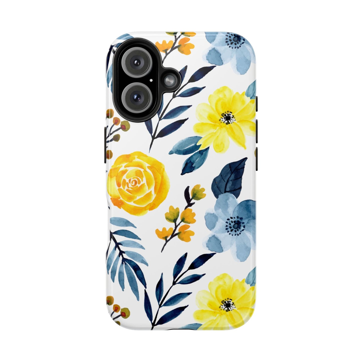 Golden Yellow & Sky Blue Floral – Watercolor Botanical iPhone Case - BOGO Cases