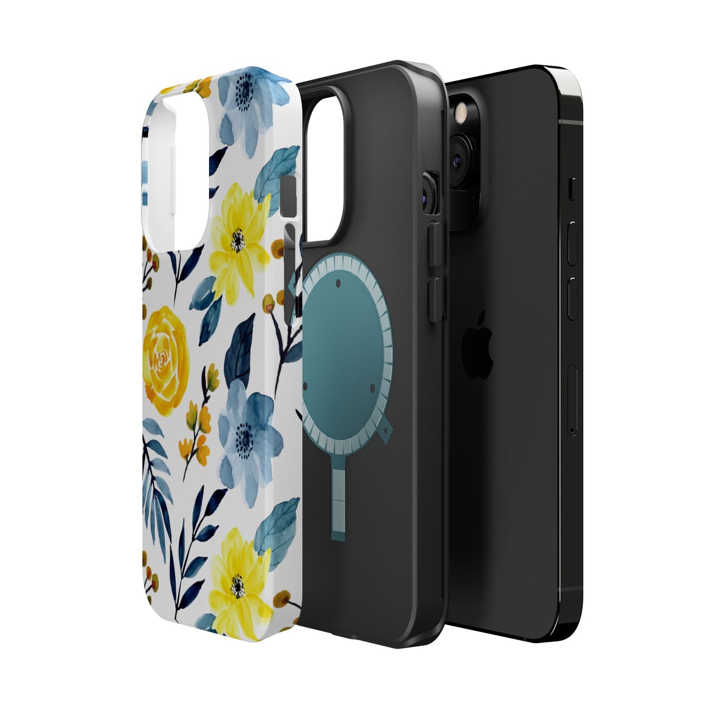 Golden Yellow & Sky Blue Floral – Watercolor Botanical MagSafe iPhone Case - BOGO Cases