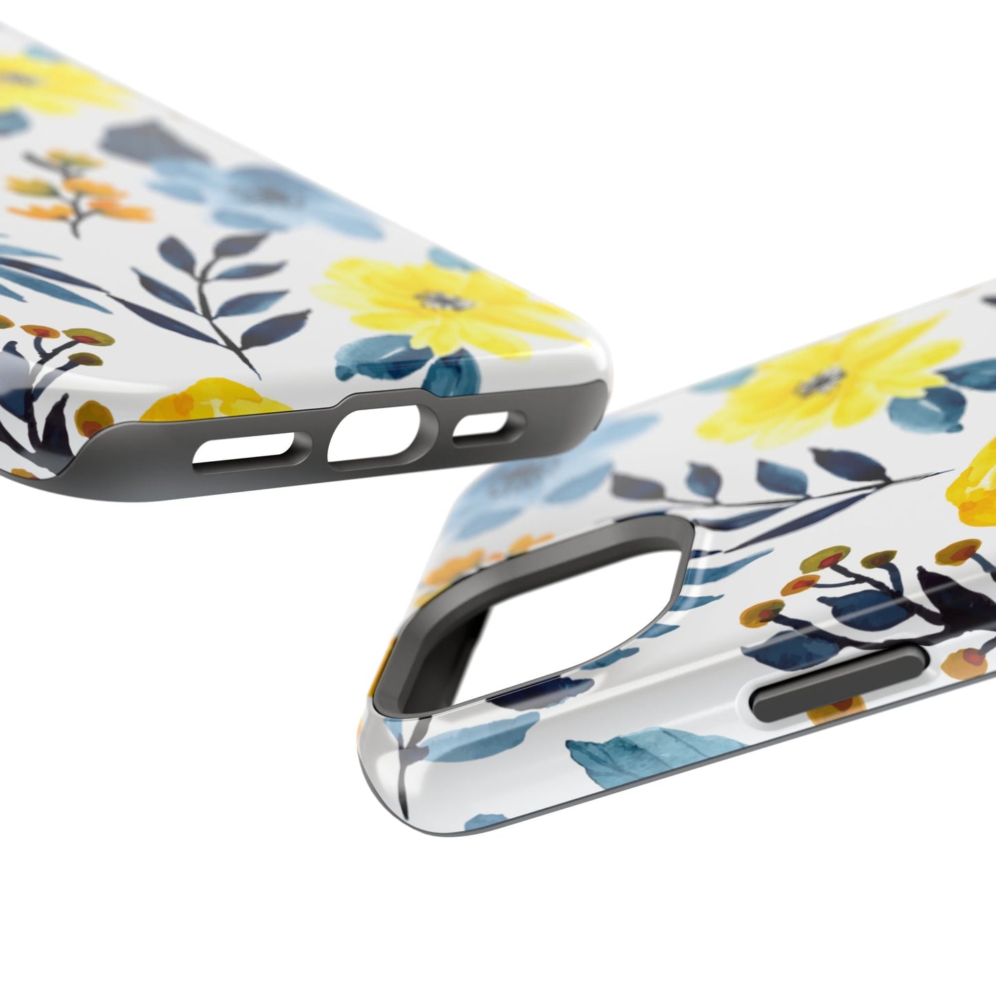 Golden Yellow & Sky Blue Floral – Watercolor Botanical MagSafe iPhone Case - BOGO Cases
