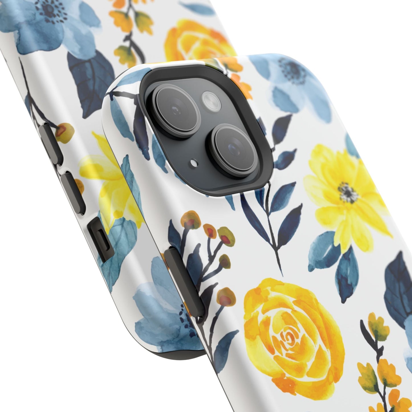 Golden Yellow & Sky Blue Floral – Watercolor Botanical MagSafe iPhone Case - BOGO Cases