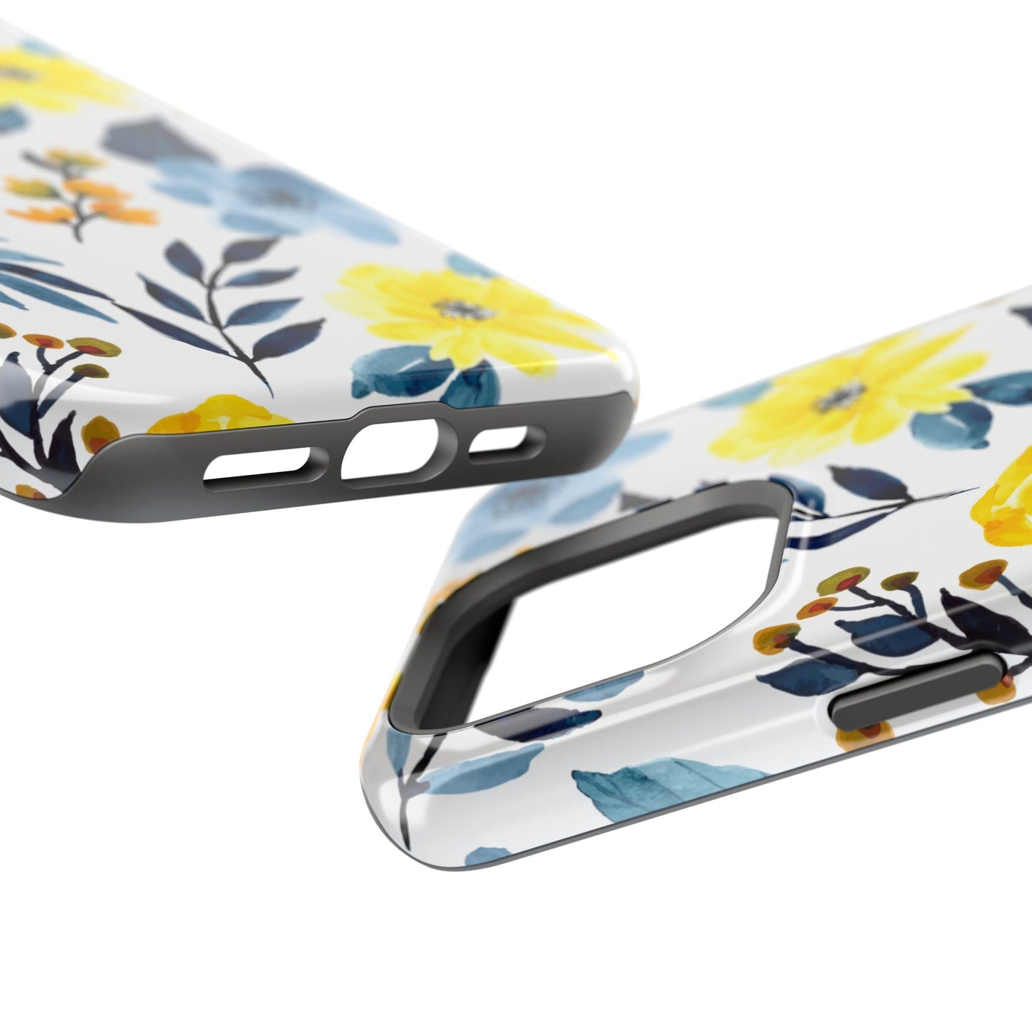 Golden Yellow & Sky Blue Floral – Watercolor Botanical MagSafe iPhone Case - BOGO Cases