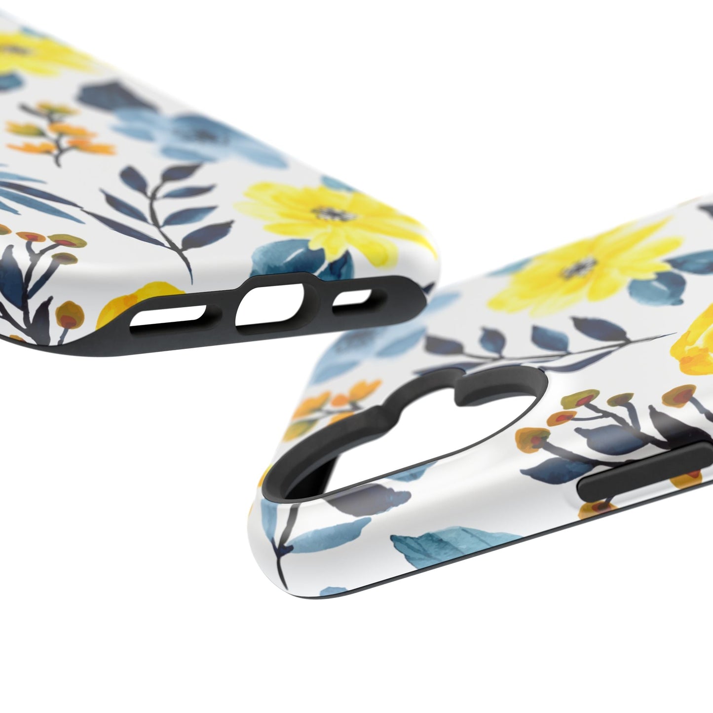 Golden Yellow & Sky Blue Floral – Watercolor Botanical MagSafe iPhone Case - BOGO Cases
